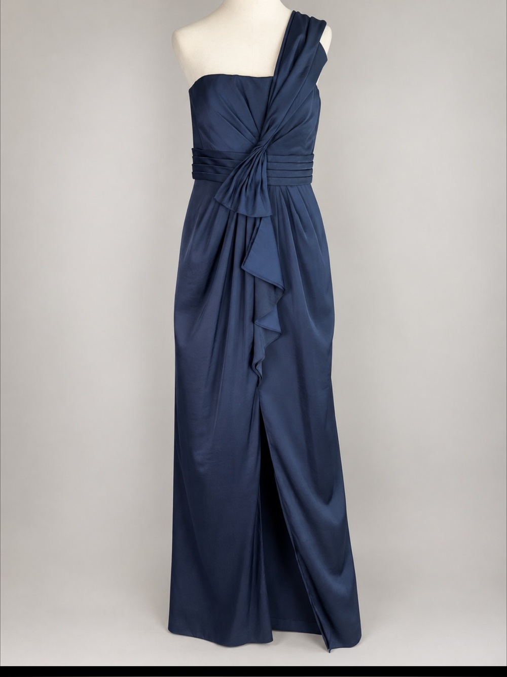BCBGMAXAZRIA Barbara Dark Ink Navy One Shoulder Formal Gown